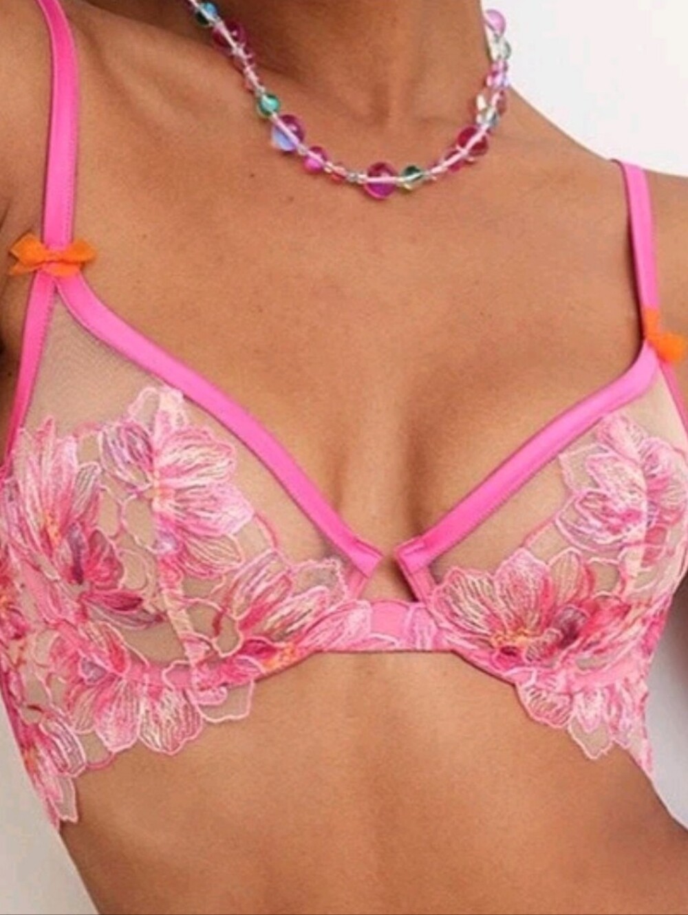 New For Love and Lemons Hibiscus Embroidery Underwire Bra 38D NWT